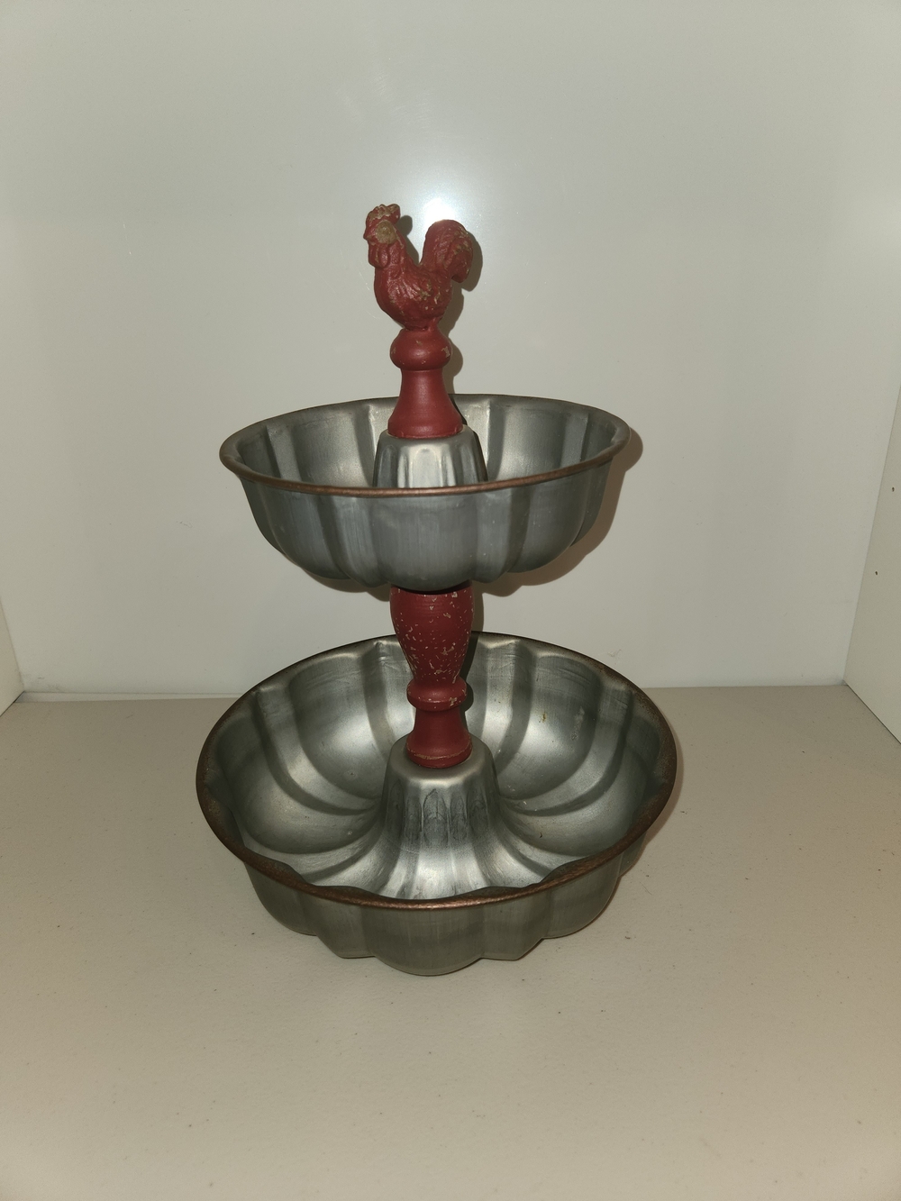 Red Shed Two-Tier Metal Serving Fruit Stand with Red Rooster Accent 14"
